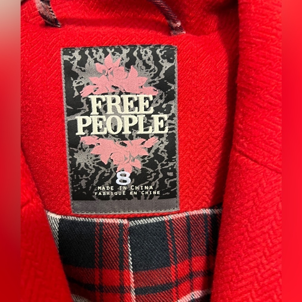FREE PEOPLE Up The Hill Mid Length Coat Jacket Red Plaid Interior VINTAGE - Picture 3 of 9